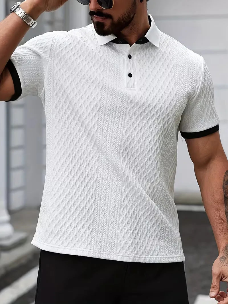 Men's V-Neck Jacquard Polo Shirt