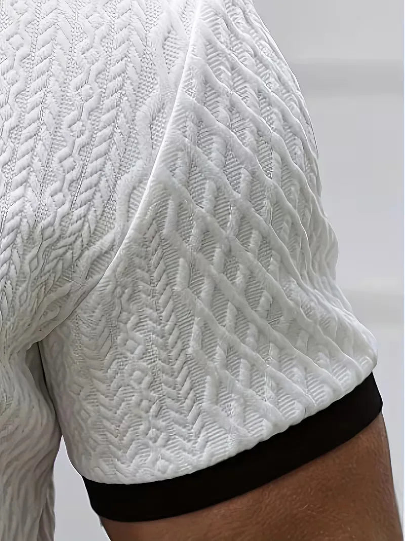 Men's V-Neck Jacquard Polo Shirt