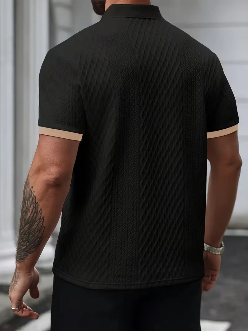 Men's V-Neck Jacquard Polo Shirt