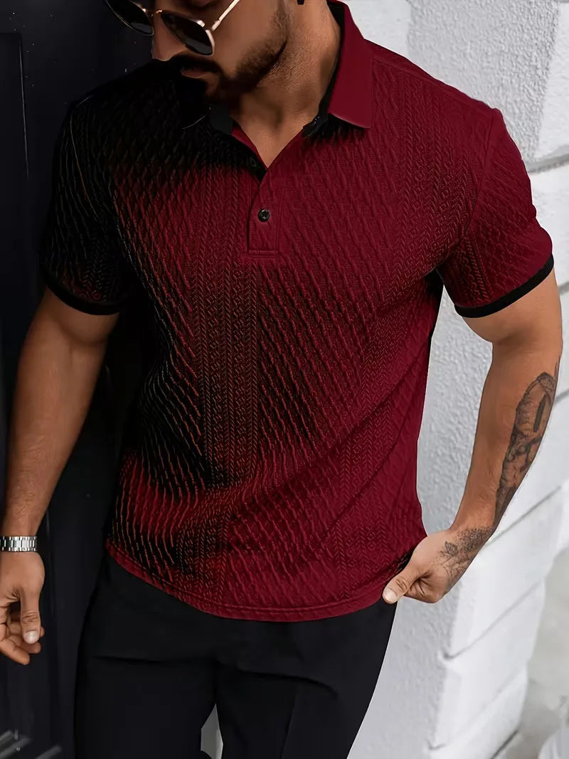 Men's V-Neck Jacquard Polo Shirt