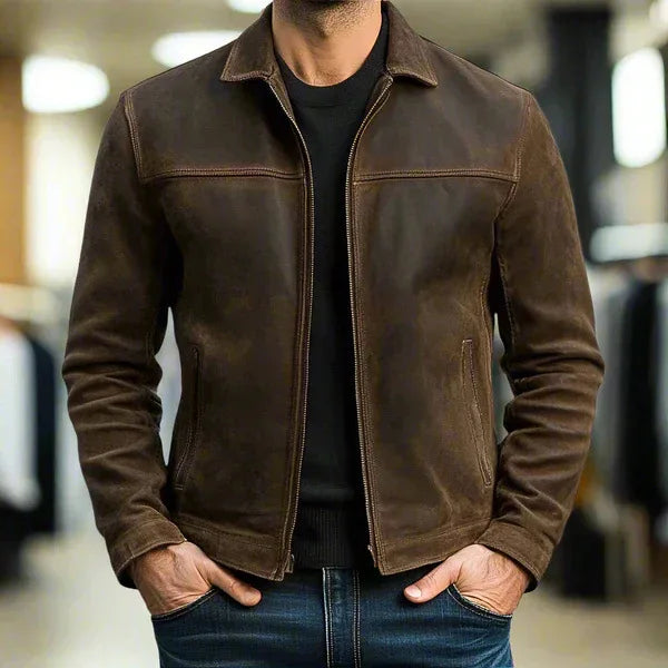 Men's Vintage Brown Flight Jacket Stylish Zipper Closure