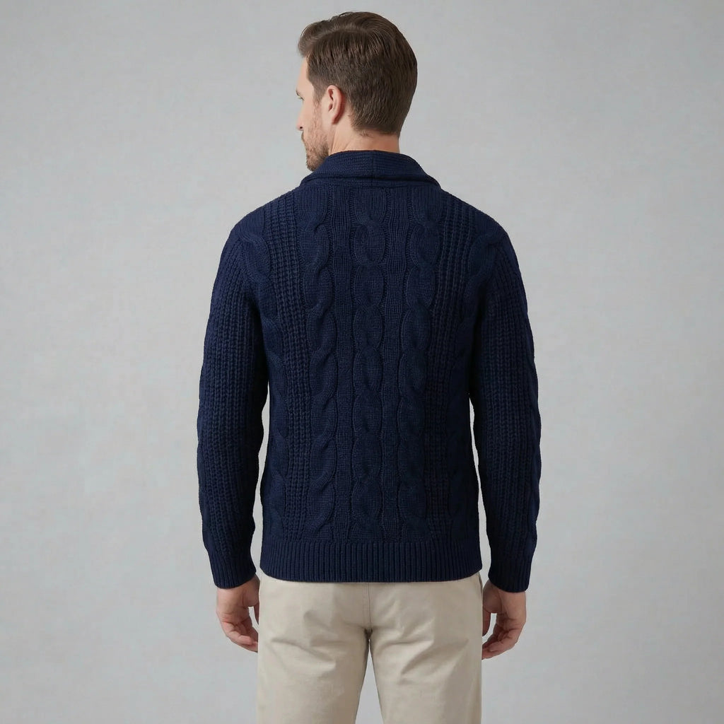 Men's Wool Cable Knit Cardigan with Shawl Collar
