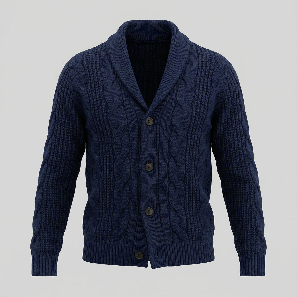 Men's Wool Cable Knit Cardigan with Shawl Collar