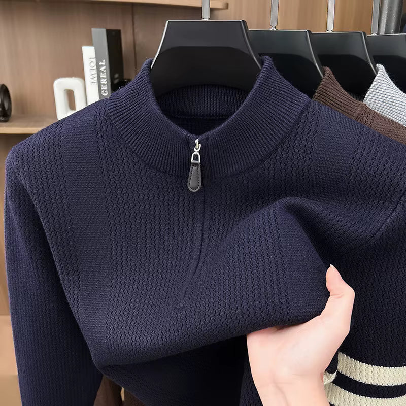 Men's Zipper Half-High Neck Sweater