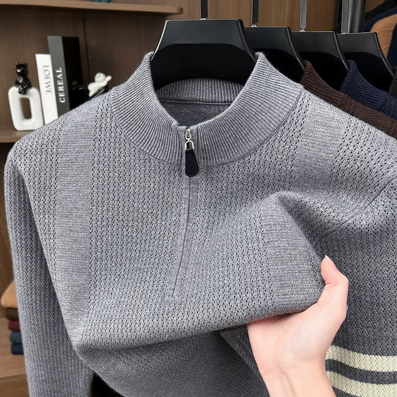 Men's Zipper Half-High Neck Sweater