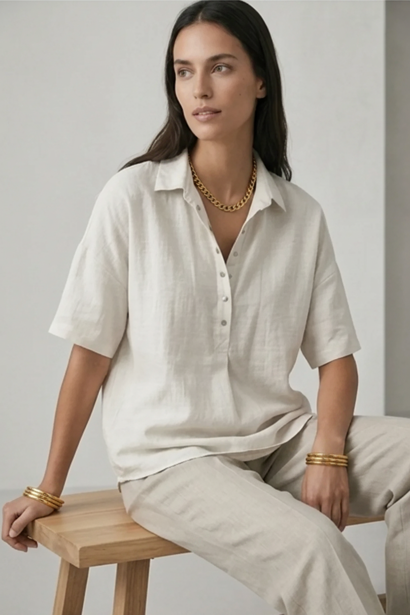 Women's Short-Sleeved Button Blouse