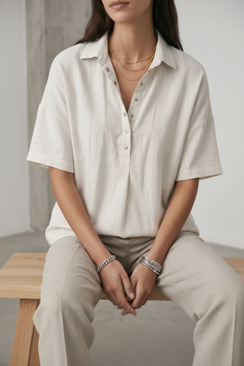 Women's Short-Sleeved Button Blouse