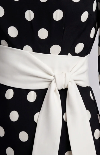 Women's Elegant Belted Polka-dot Bodycon Dress