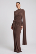 Women's Slim Fit Pleated Long Sleeve Formal Dress