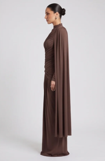 Women's Slim Fit Pleated Long Sleeve Formal Dress