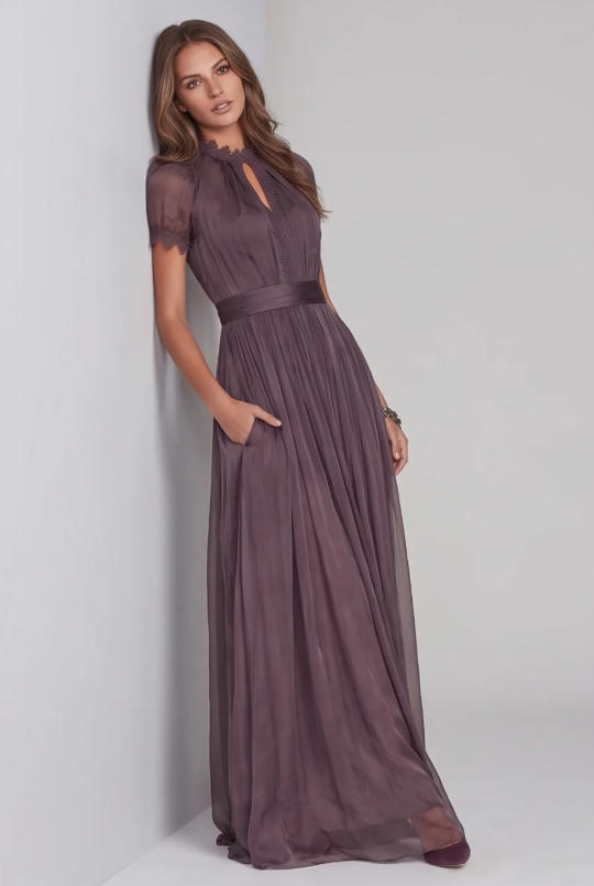 Women's Lace-Spliced High-Neck Maxi Dress