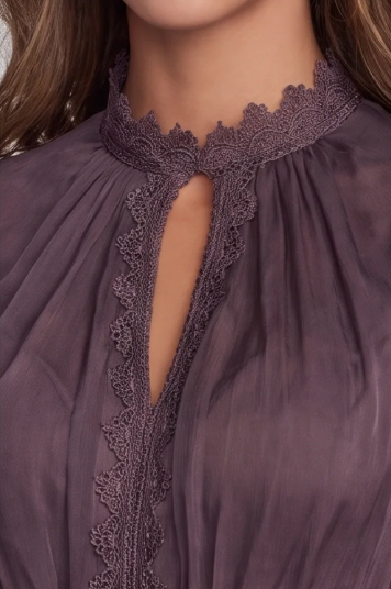 Women's Lace-Spliced High-Neck Maxi Dress