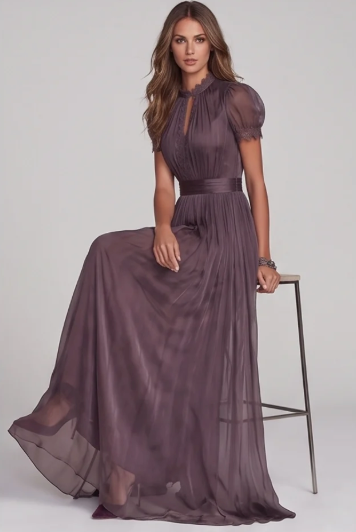 Women's Lace-Spliced High-Neck Maxi Dress