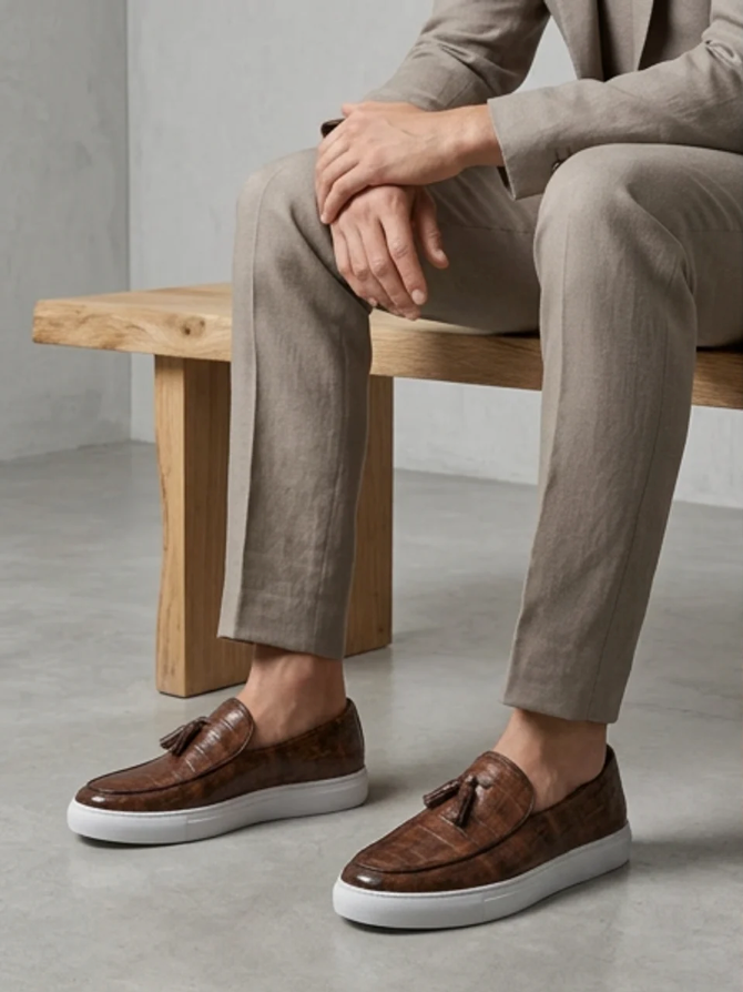 Mens Loafers with Tassel Detail and Slip On Design