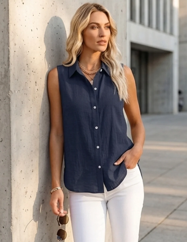 Women's Buttoned Sleeveless Blouse