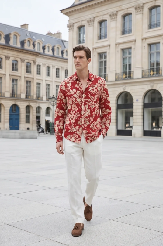 Men's Floral Print Slim Fit Shirt