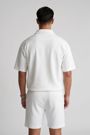 Mens Casual Two Piece Summer Set with Zip Polo Shirt