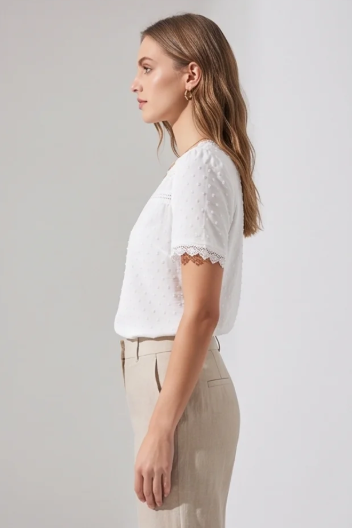 Women's Lace V-neck Short Sleeve Blouse