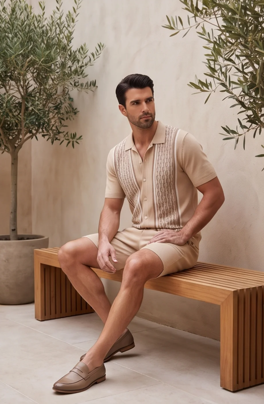 Mens Two Piece Summer Set with Short Sleeve Shirt and Shorts