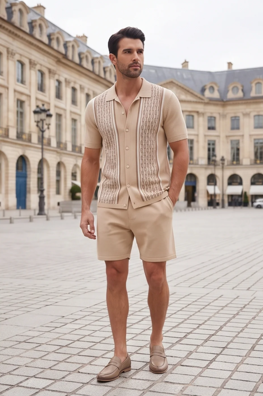 Mens Two Piece Summer Set with Short Sleeve Shirt and Shorts