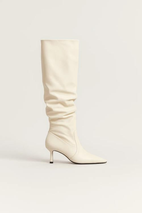 Women's High Heel Boots – Mid-Calf Elegant Style with Soft Wrinkled Shaft