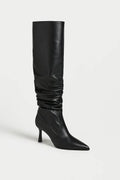 Women's High Heel Boots – Mid-Calf Elegant Style with Soft Wrinkled Shaft