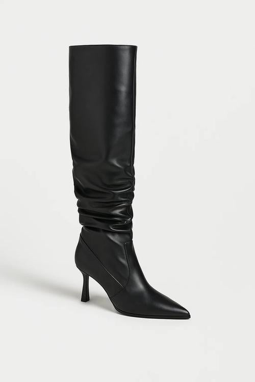 Women's High Heel Boots – Mid-Calf Elegant Style with Soft Wrinkled Shaft