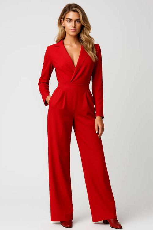 Women's Winter Jumpsuit – Chic Blazer V-Neck Design for Elegant Evening Wear