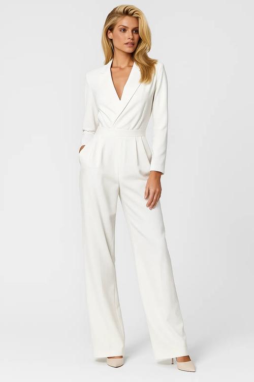 Women's Winter Jumpsuit – Chic Blazer V-Neck Design for Elegant Evening Wear