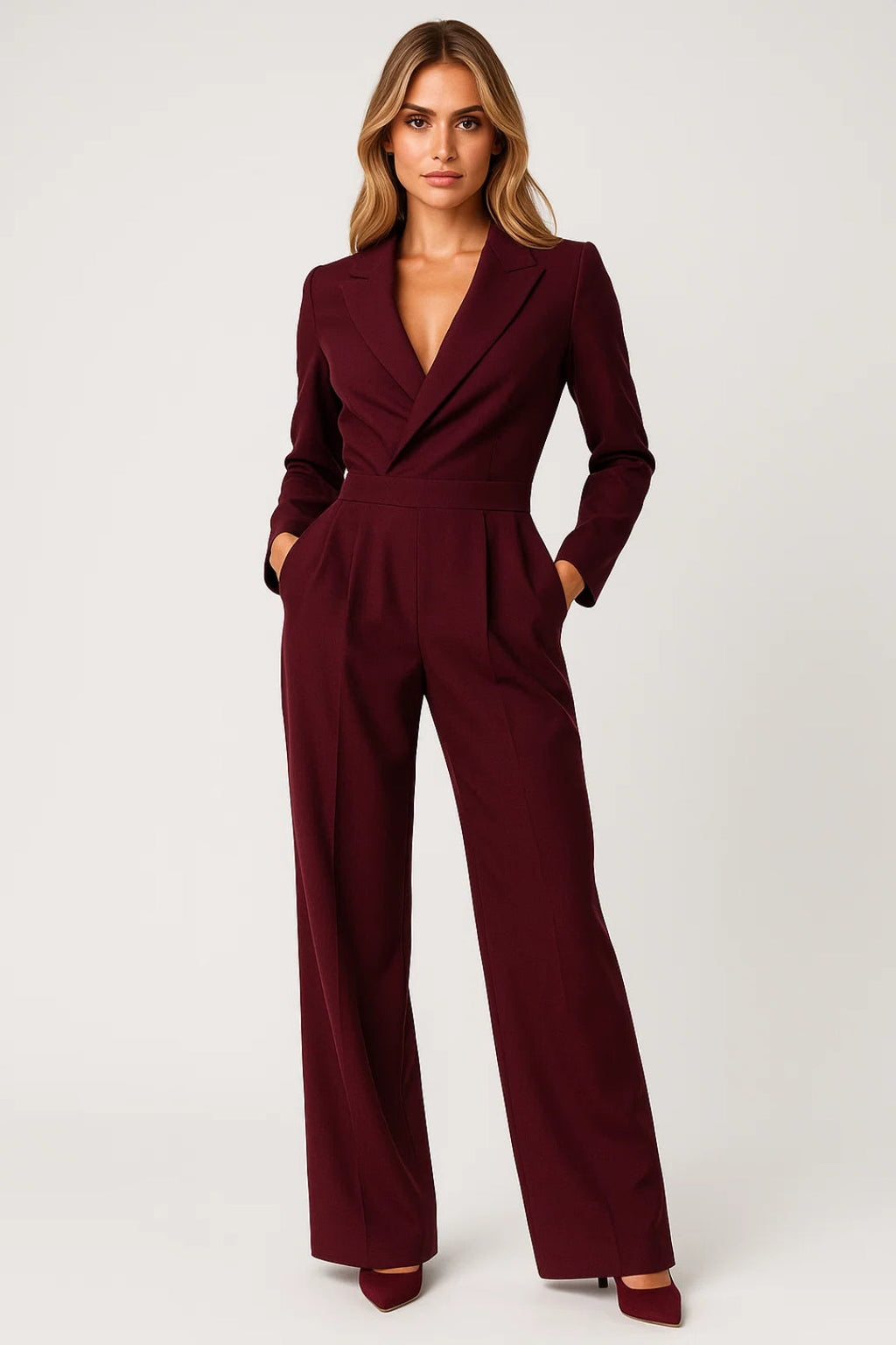 Women's Winter Jumpsuit – Chic Blazer V-Neck Design for Elegant Evening Wear