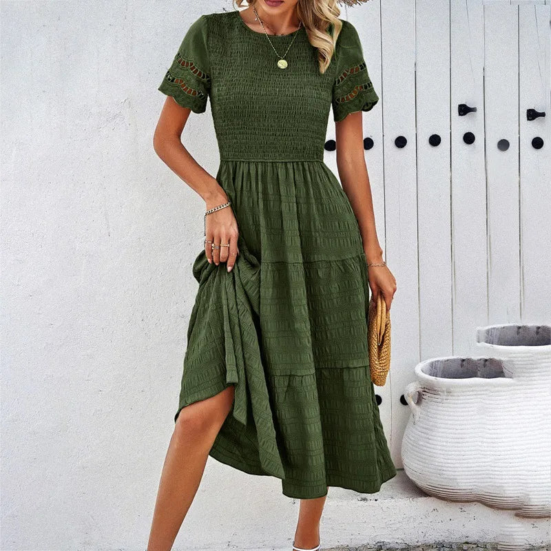 Boho Tiered A-Line Midi Dress with Ruffle Details
