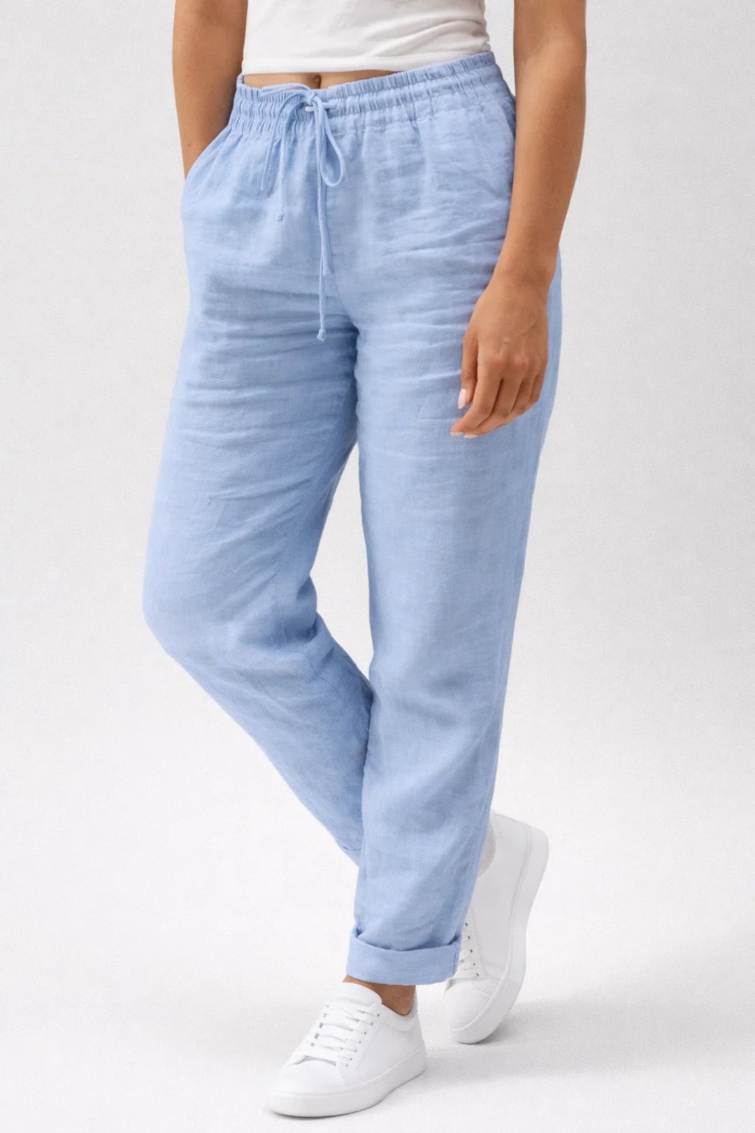 Women's Airy Straight Trousers with Drawstring Waist