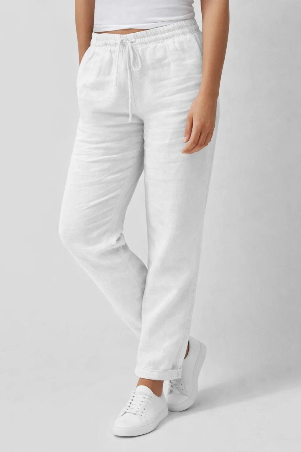 Women's Airy Straight Trousers with Drawstring Waist