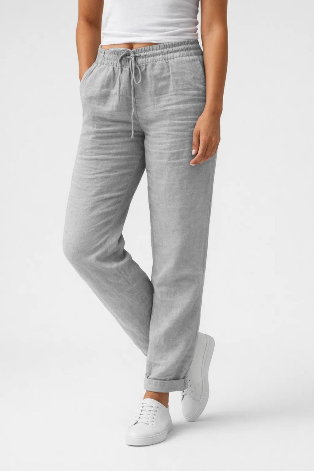 Women's Airy Straight Trousers with Drawstring Waist