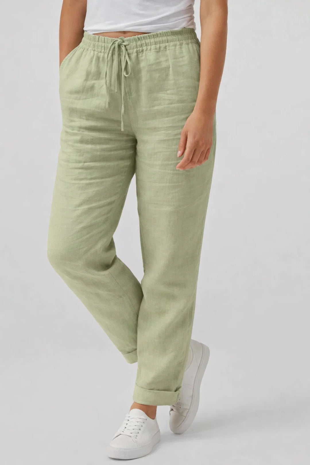 Women's Airy Straight Trousers with Drawstring Waist