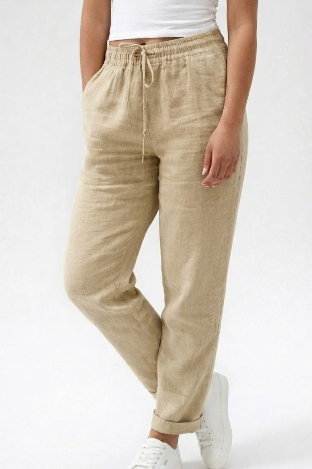 Women's Airy Straight Trousers with Drawstring Waist