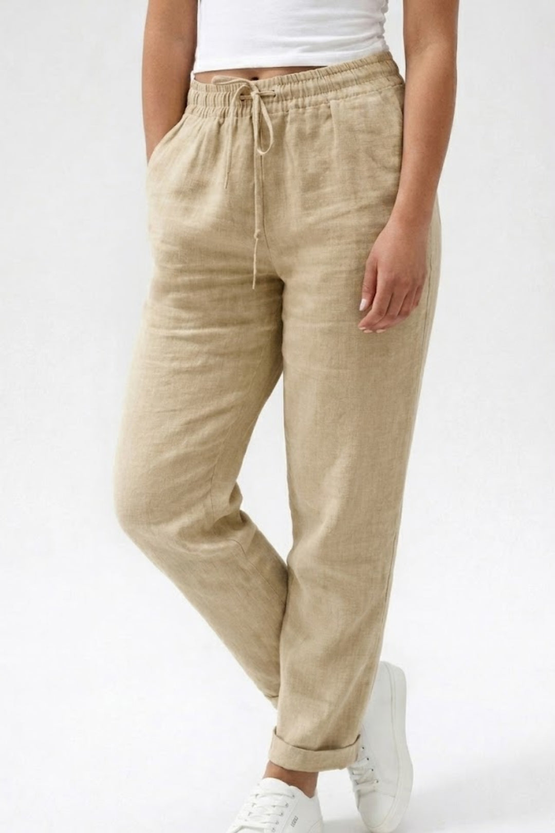 Women's Airy Straight Trousers with Drawstring Waist