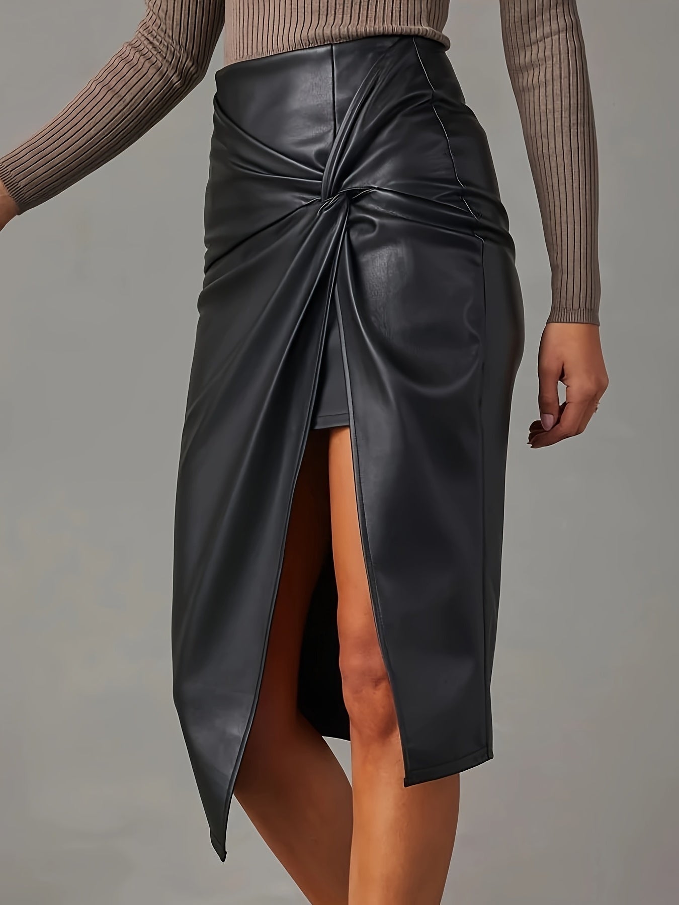 Women's Asymmetrical Vegan Leather Midi Skirt