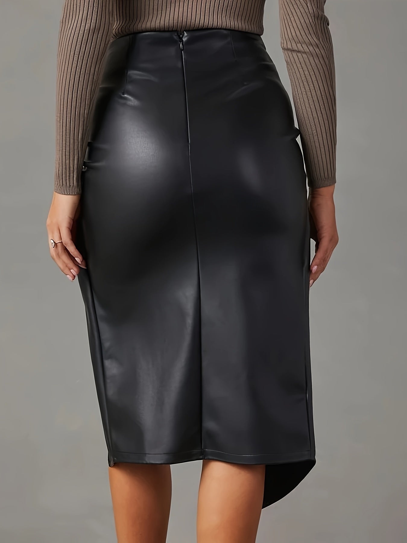 Women's Asymmetrical Vegan Leather Midi Skirt