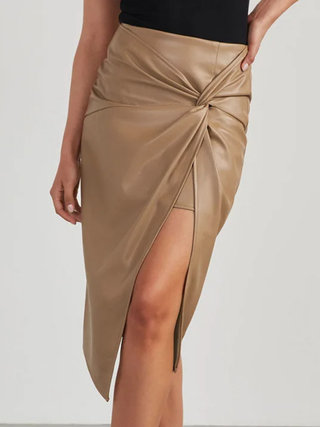 Women's Asymmetrical Vegan Leather Midi Skirt