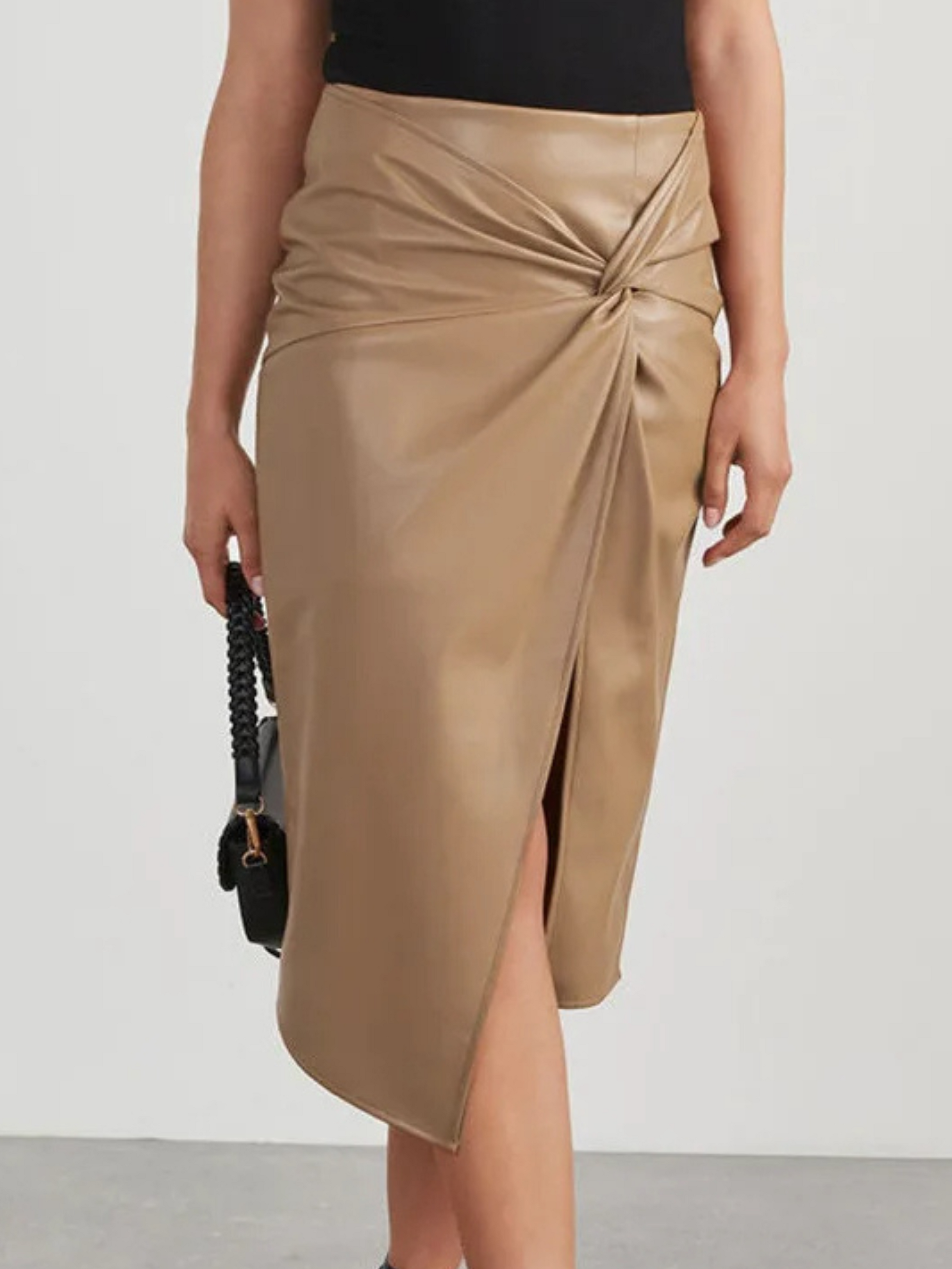 Women's Asymmetrical Vegan Leather Midi Skirt