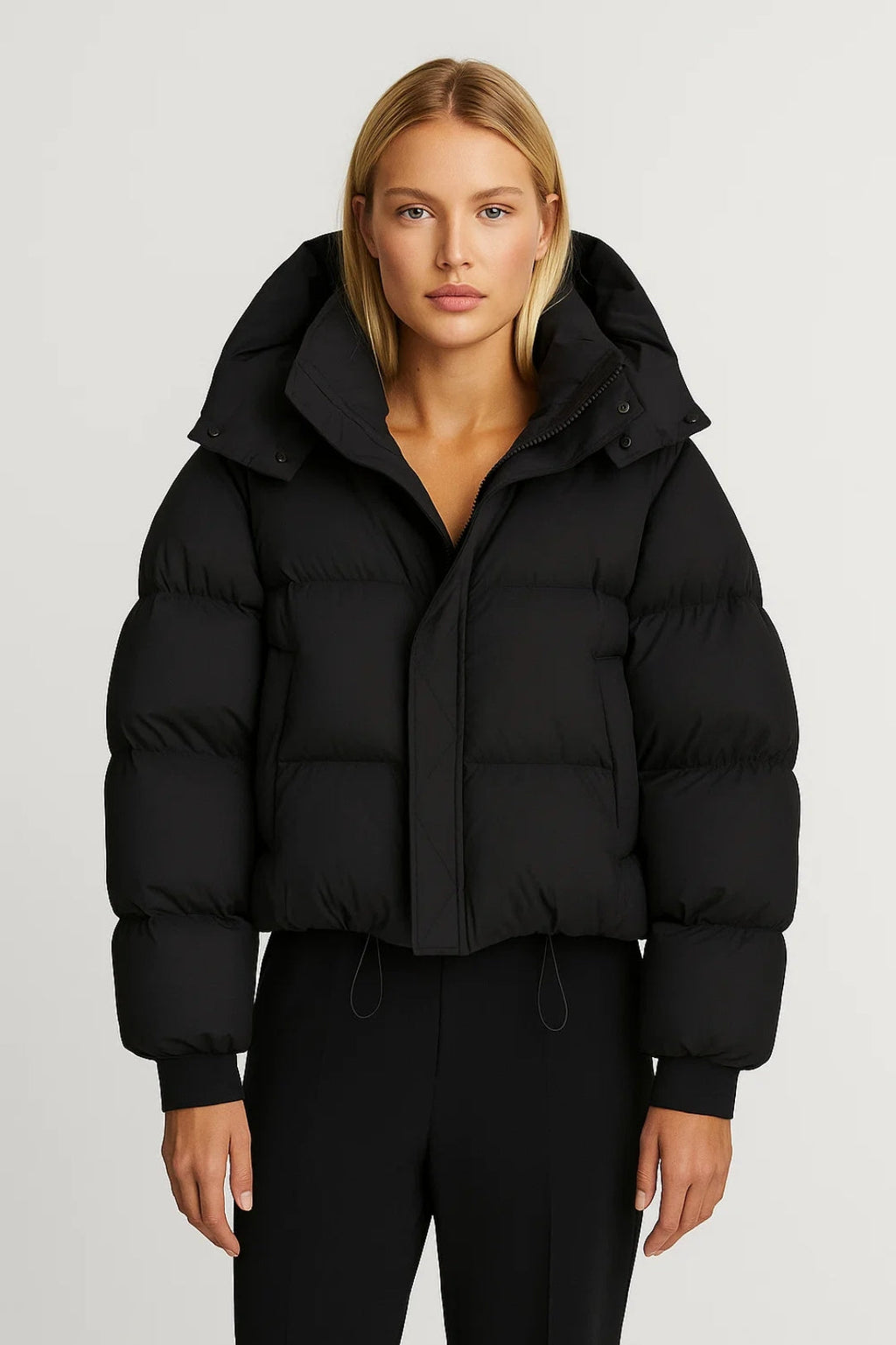 Women's Black Puffer Jacket – Oversized Hooded Design