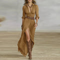 Womens Bohemian Long Dress with Elegant V Neck