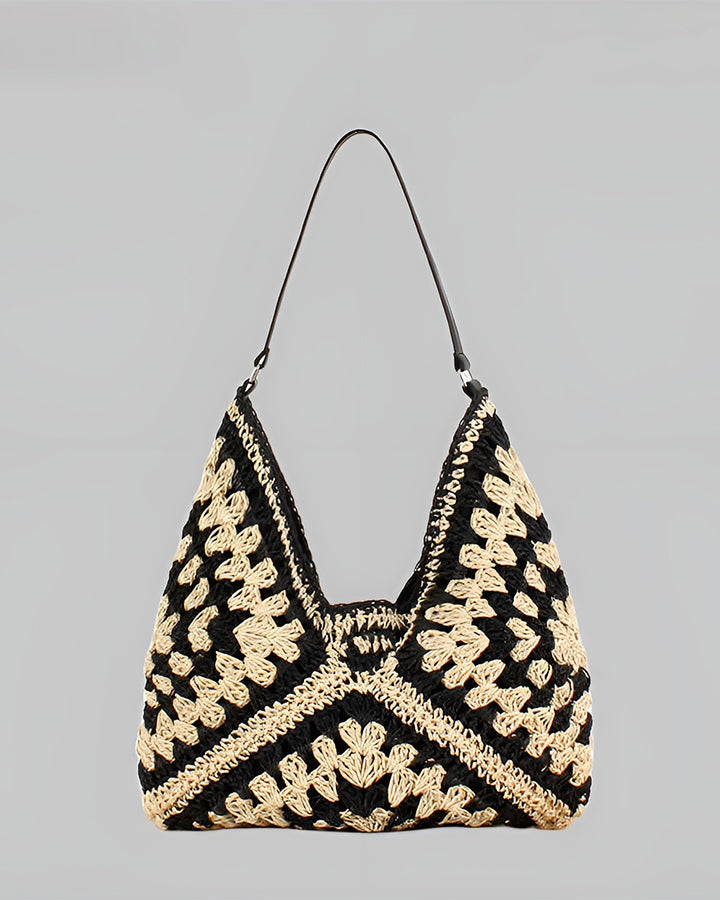 Women's Boho Crochet Shoulder Bag with Geometric Design