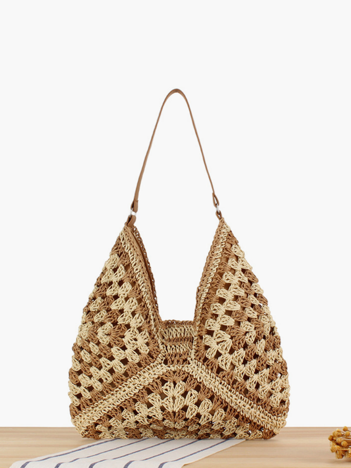Women's Boho Crochet Shoulder Bag with Geometric Design