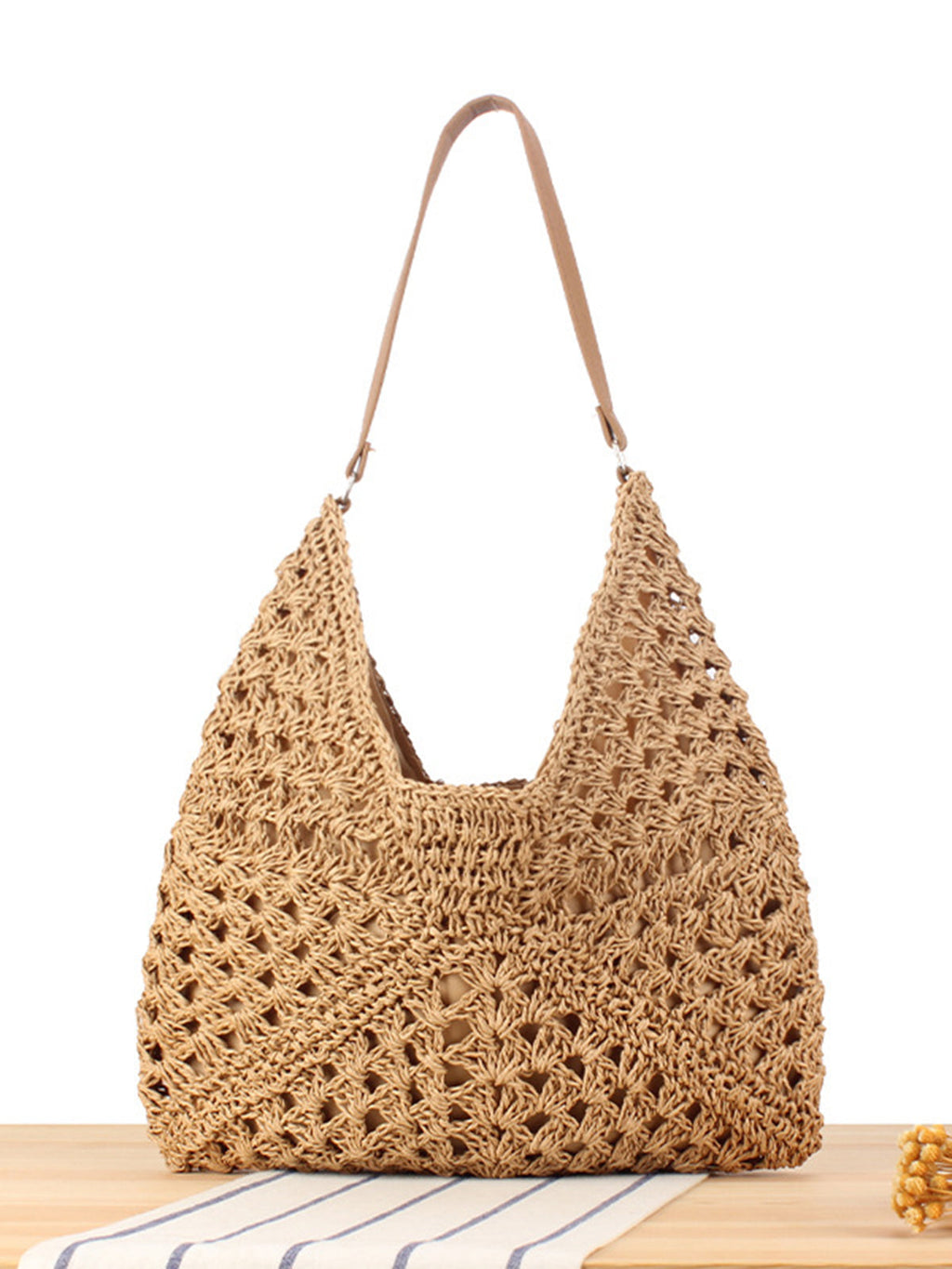Women's Boho Crochet Shoulder Bag with Geometric Design