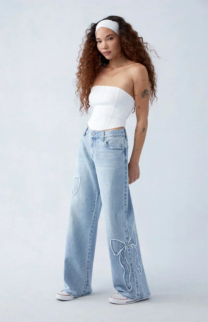 Women's Bow Detail Jeans for Stylish Casual Wear
