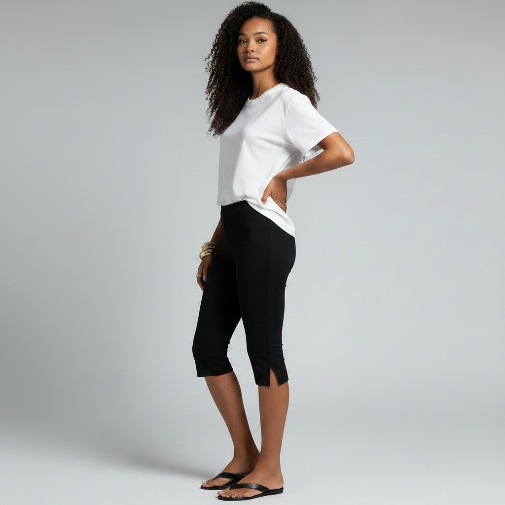 Women's Capri Pants with Elastic Waist and Pockets