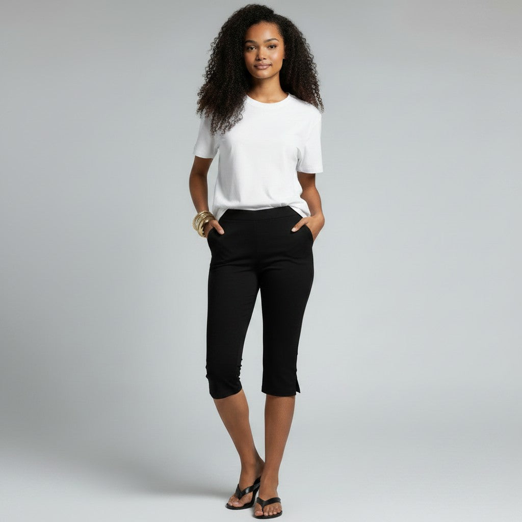 Women's Capri Pants with Elastic Waist and Pockets