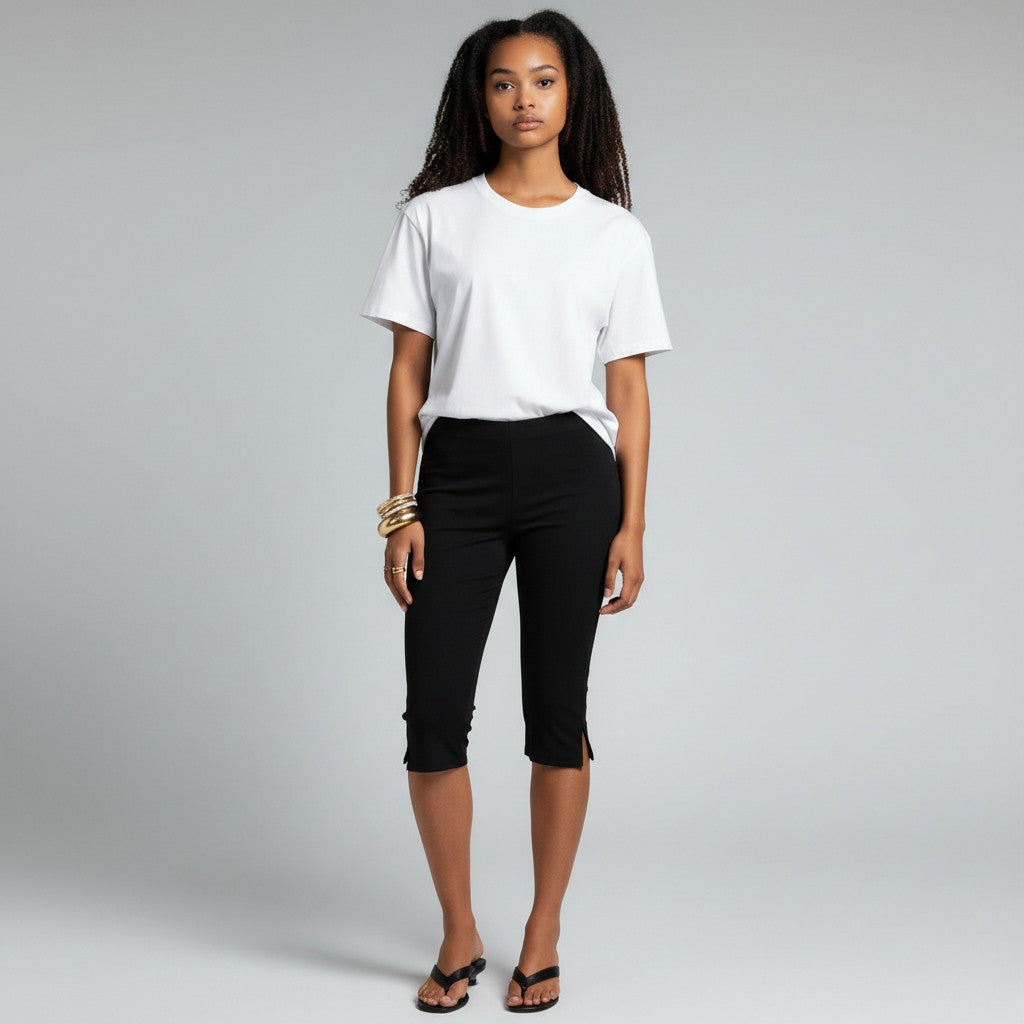 Women's Capri Pants with Elastic Waist and Pockets